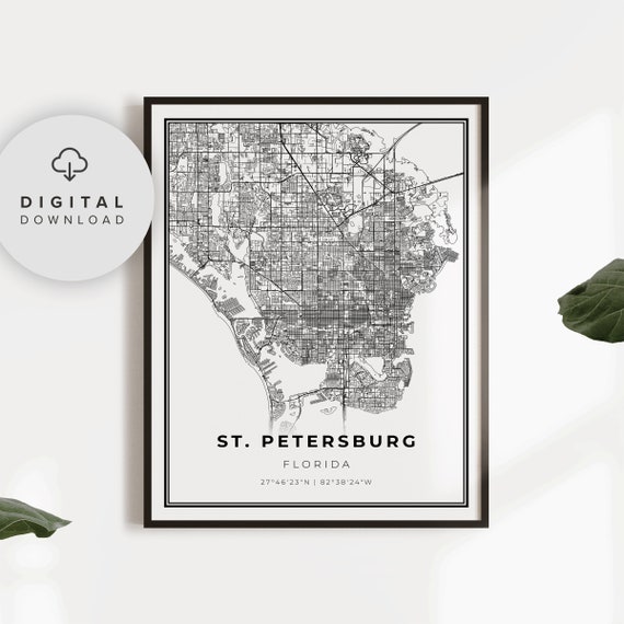 St Petersburg Map Print Florida Fl Usa Art Poster City Street Road Prints Np25