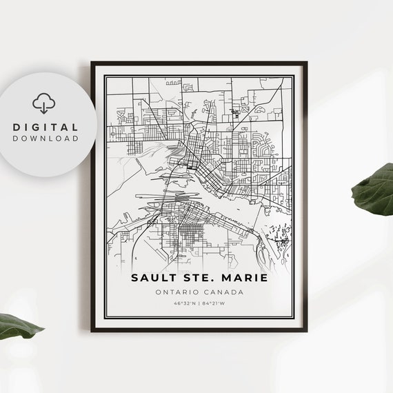 Sault Ste Marie Map Print Ontario On Canada City Street Road Art Office Inspiration Np547