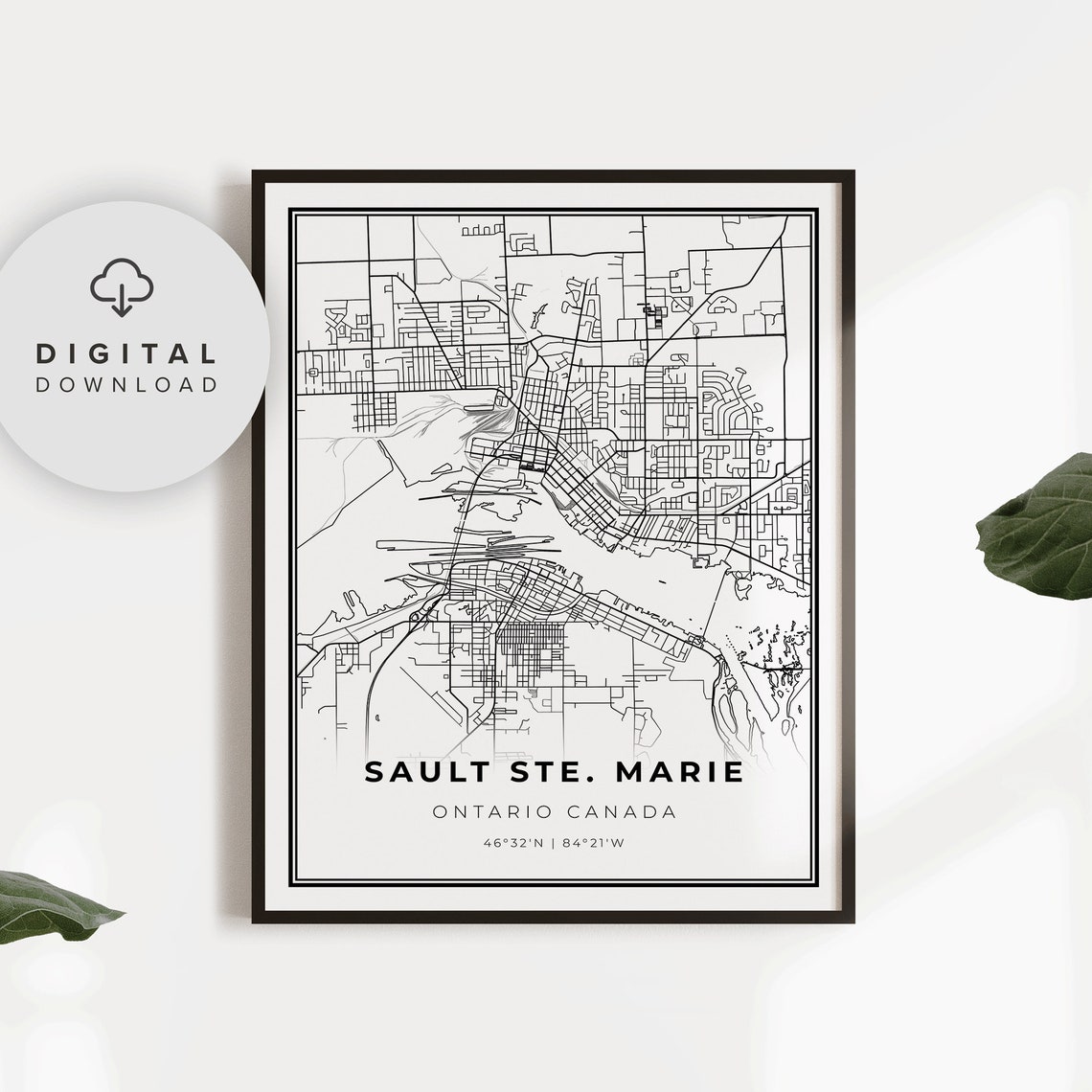 Sault Ste Marie Map Print Ontario On Canada City Street Road Art Office Inspiration Np547