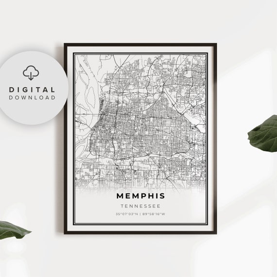 Memphis Map Print Tennessee Tn Usa Art Poster Shelby County City Street Road Np393