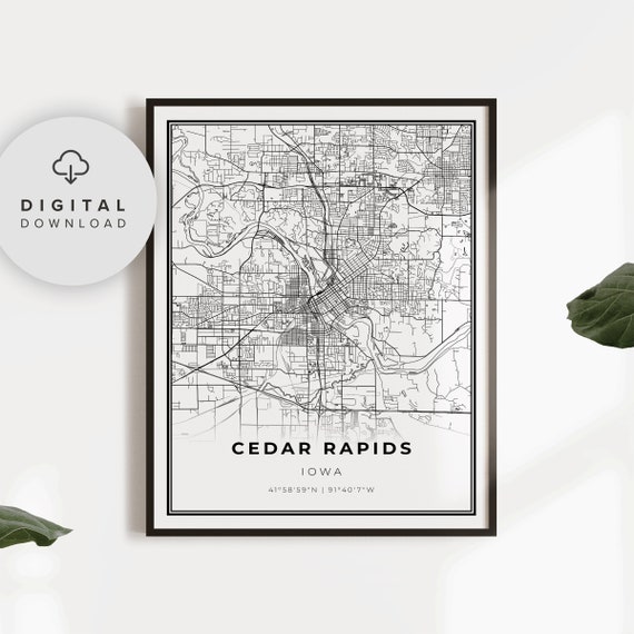 Cedar Rapids Map Print Iowa Ia Usa Art Poster City Street Road Office Np72