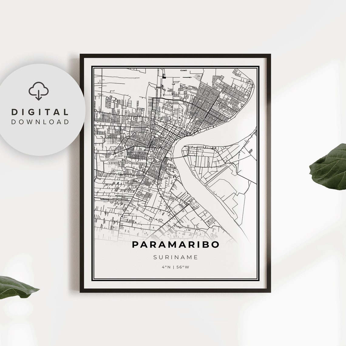 Paramaribo Map Print Suriname Art Poster City Street Road Np720