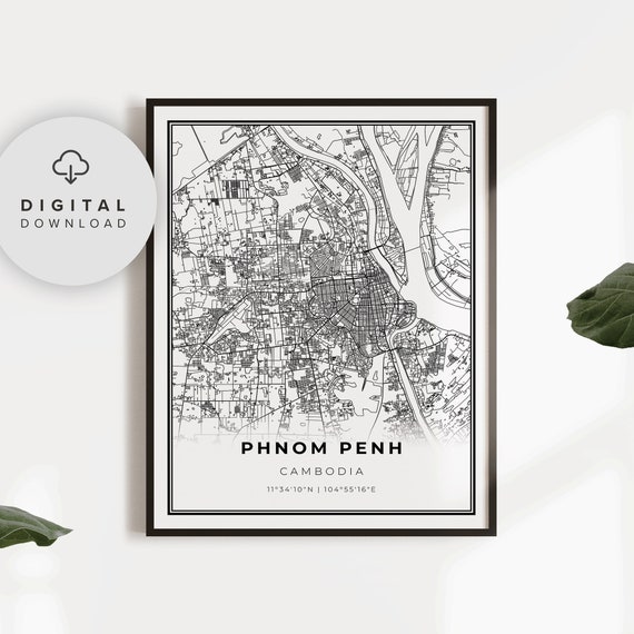 Phnom Penh Map Print Cambodia Art Poster Krong Chaktomuk City Street Road Gift Mom Np693