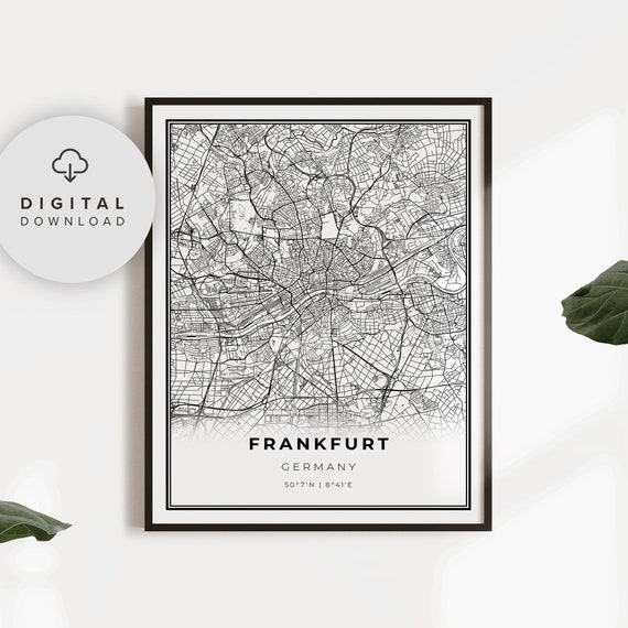 Frankfurt Map Print Germany Art Poster Main Hesse Hessen City Street Road Wall Np780