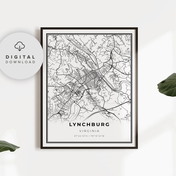 Lynchburg Map Print Virginia Va Usa Art Poster City Street Road Np305