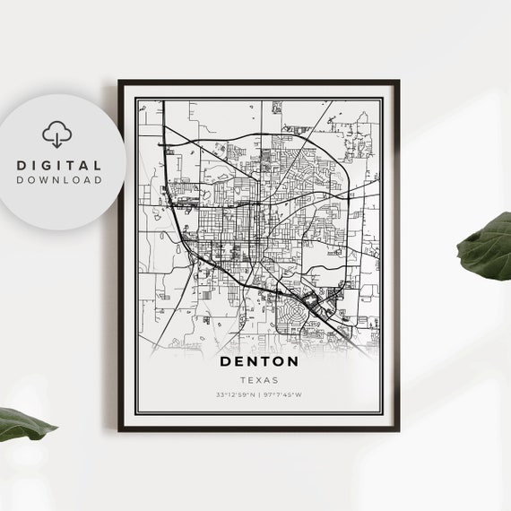 Denton Map Print Texas Tx Usa Art Poster City Street Road Wall Decor Np76