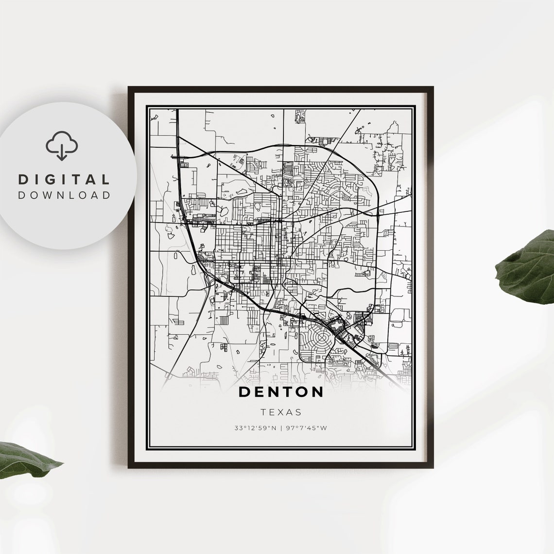 Denton Map Print Texas Tx Usa Art Poster City Street Road Wall Decor Np76