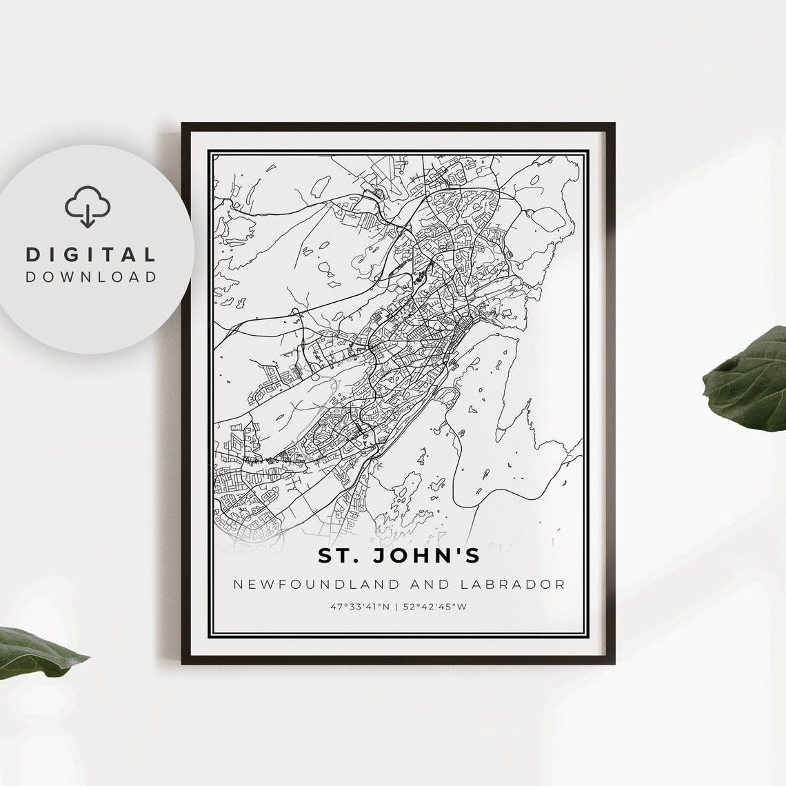 St. John's Newfoundland Labrador City Street Map Decor Poster