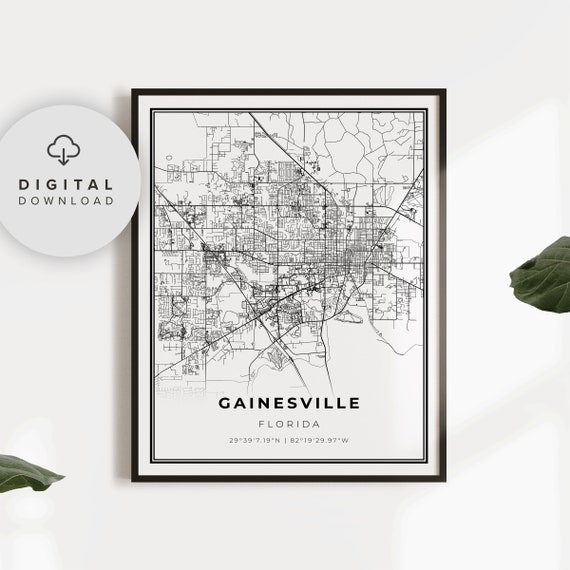 Gainesville Map Print Florida Fl Usa Art Poster City Street Road Np218