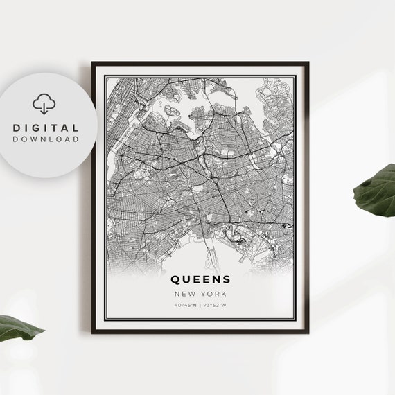 Queens Map Print New York City Nyc Ny Usa Art Poster Street Road Wall Decor Np312