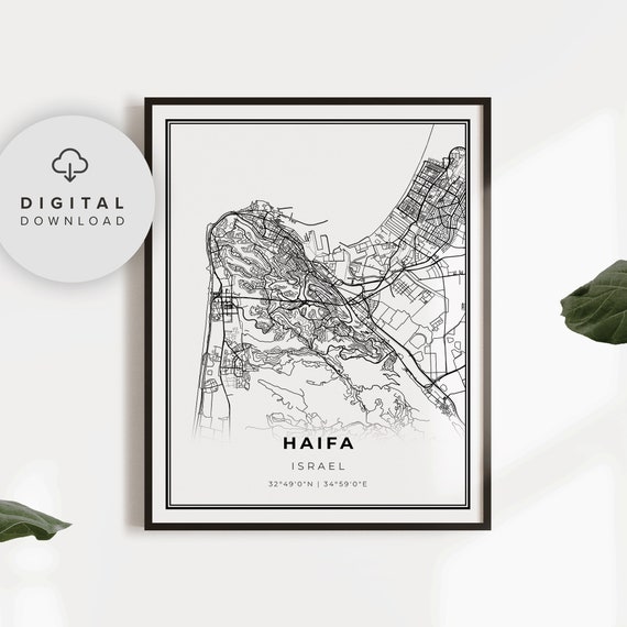 Haifa Map Print Israel Art Poster City Street Road Gift Her Livingroom Wall Np555