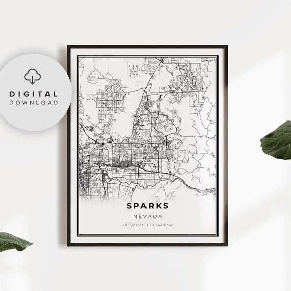 Sparks Map Print Nevada Nv Usa Art Poster Reno Washoe City Street Road Np241
