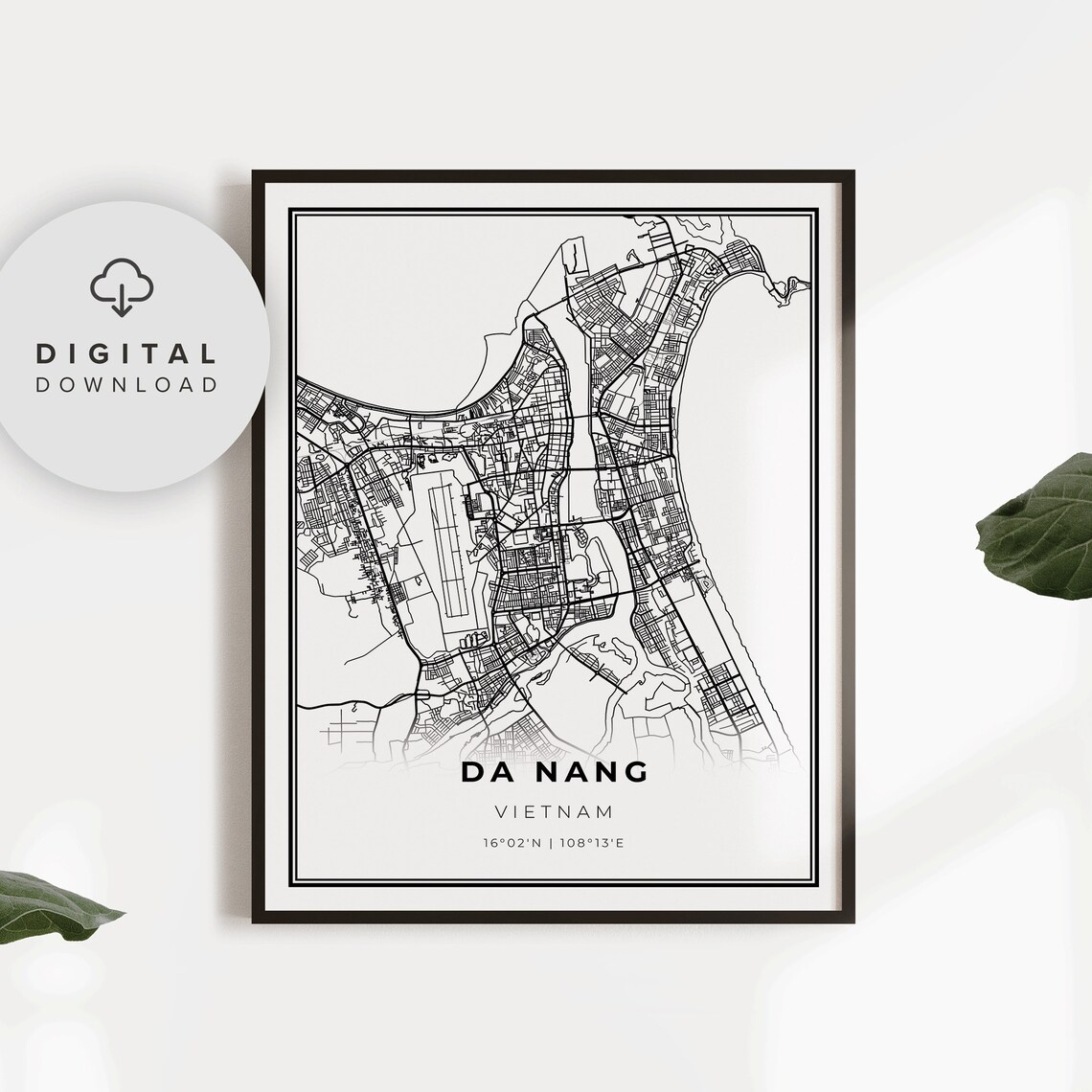 Da Nang Vietnam Minimalist Black White City Street Map Poster