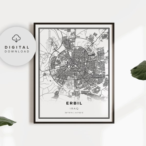 Erbil Map Print Iraq Art Poster Hawler City Street Road Etsy Birthday Gifts Np757