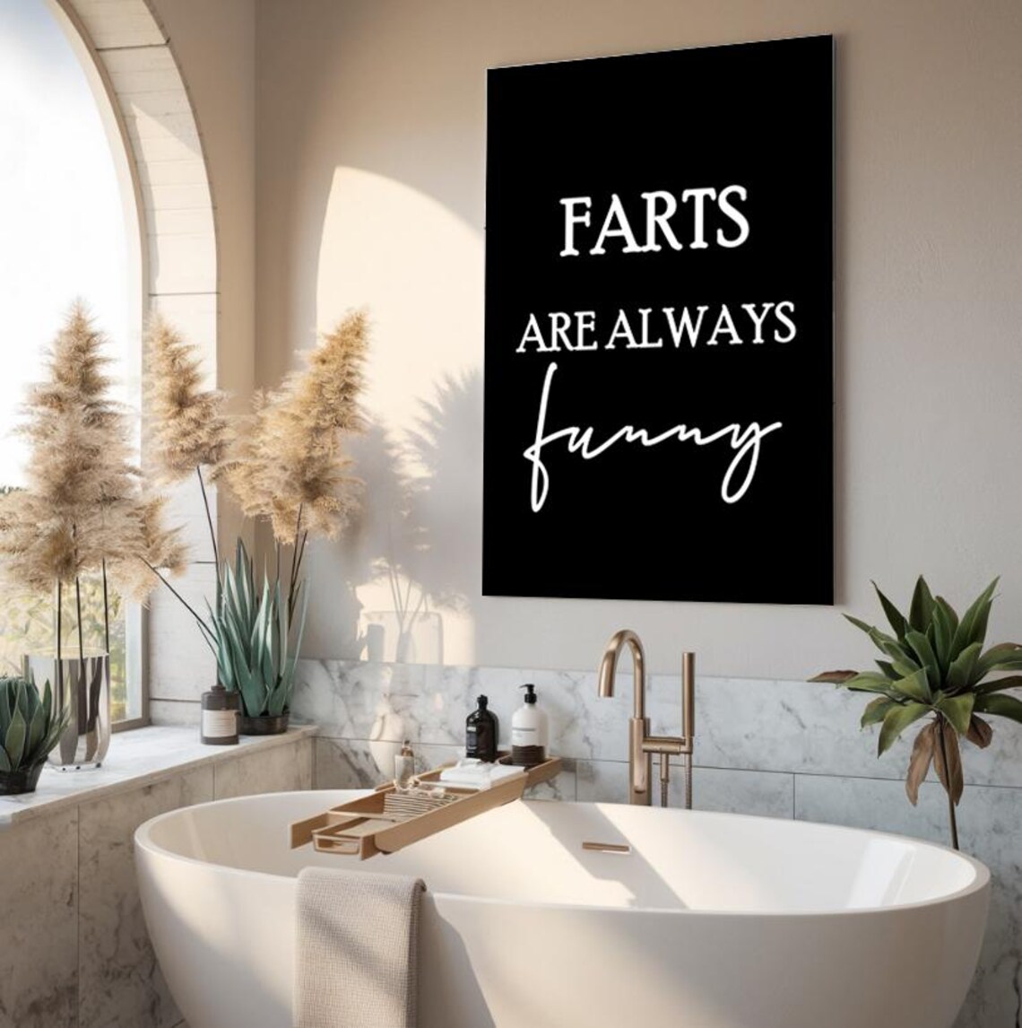 Farts Are Always Funny Humorous Black And White Bathroom Poster - Image 2