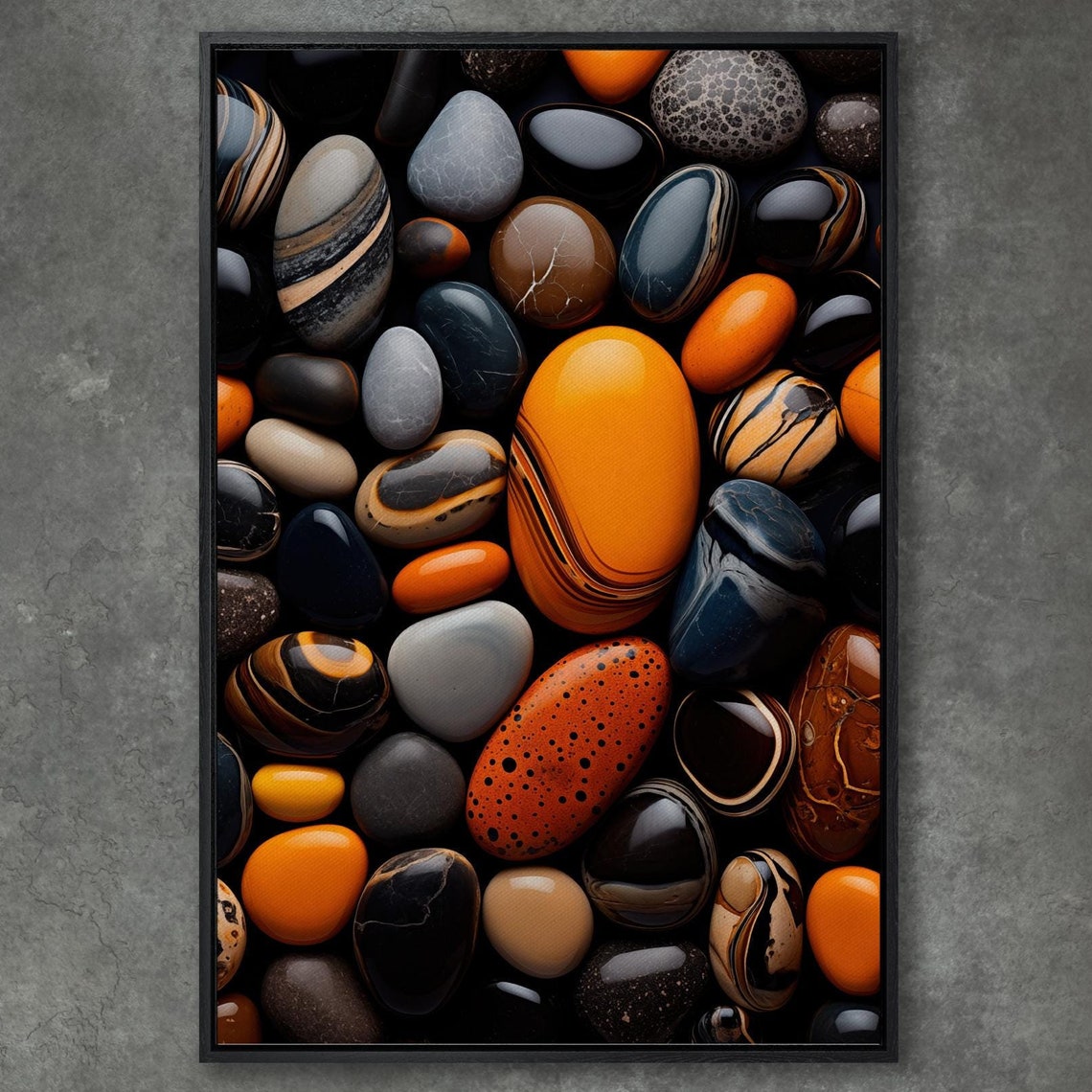 Polished Colorful Pebble Stones Orange Black Agate Zen Poster