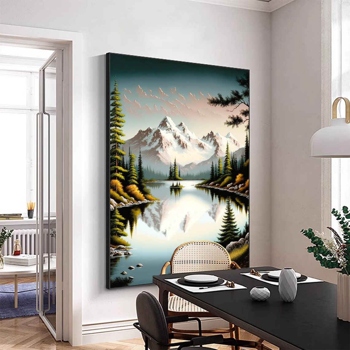 Alpine Mountain Lake Mirror Reflection with Pine Trees Poster - Image 6