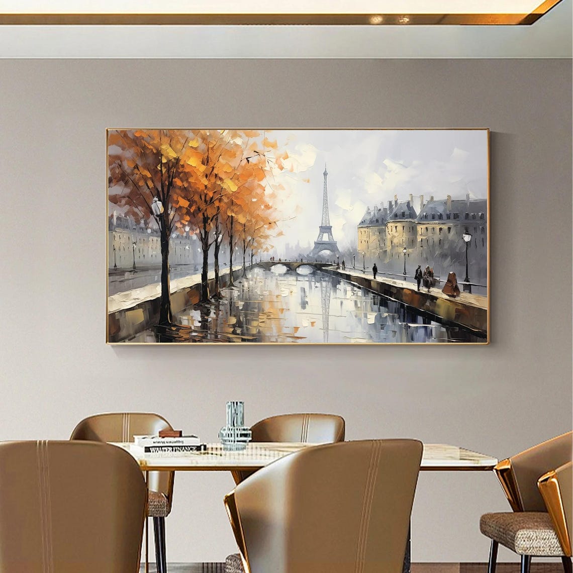 Paris Eiffel Tower Autumn River Scene with Golden Trees Poster - Image 2