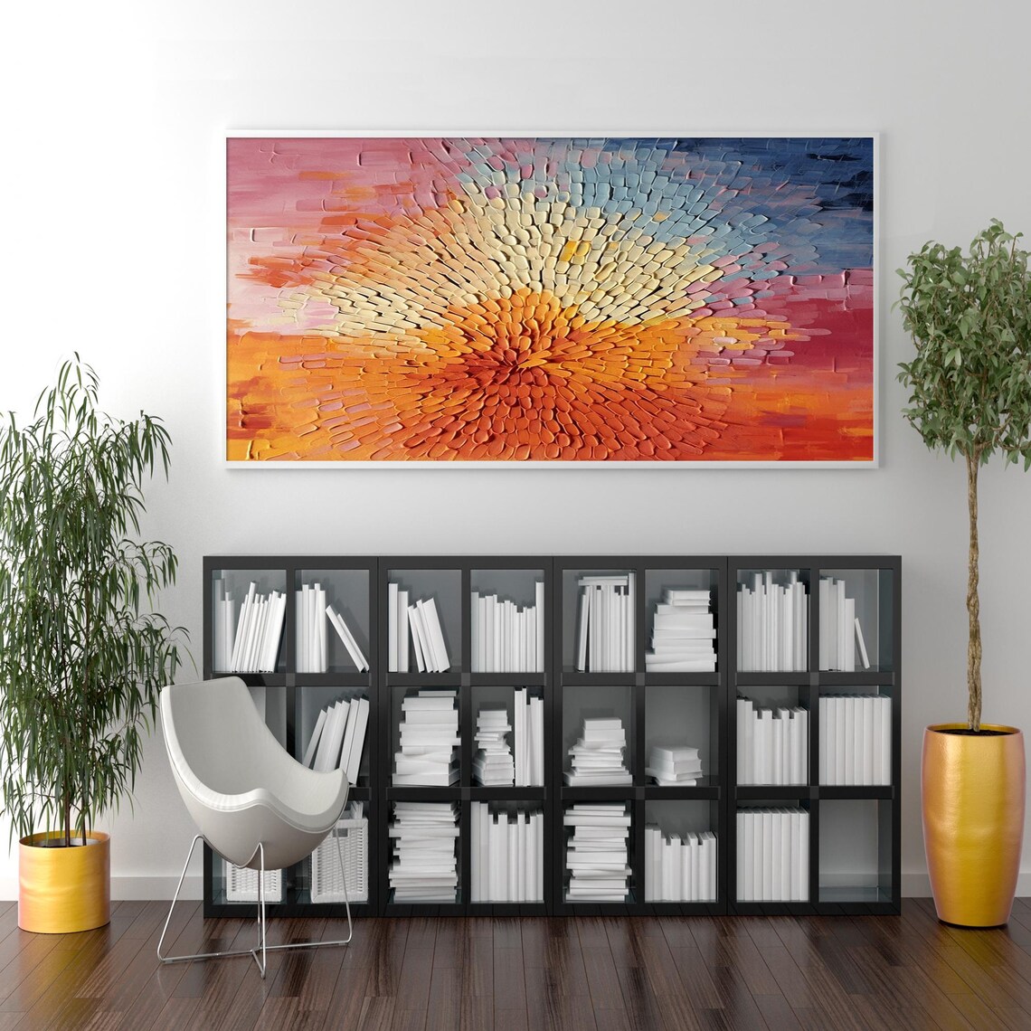 Sunset Burst Radial Palette Knife Textured Abstract Art Poster - Image 4