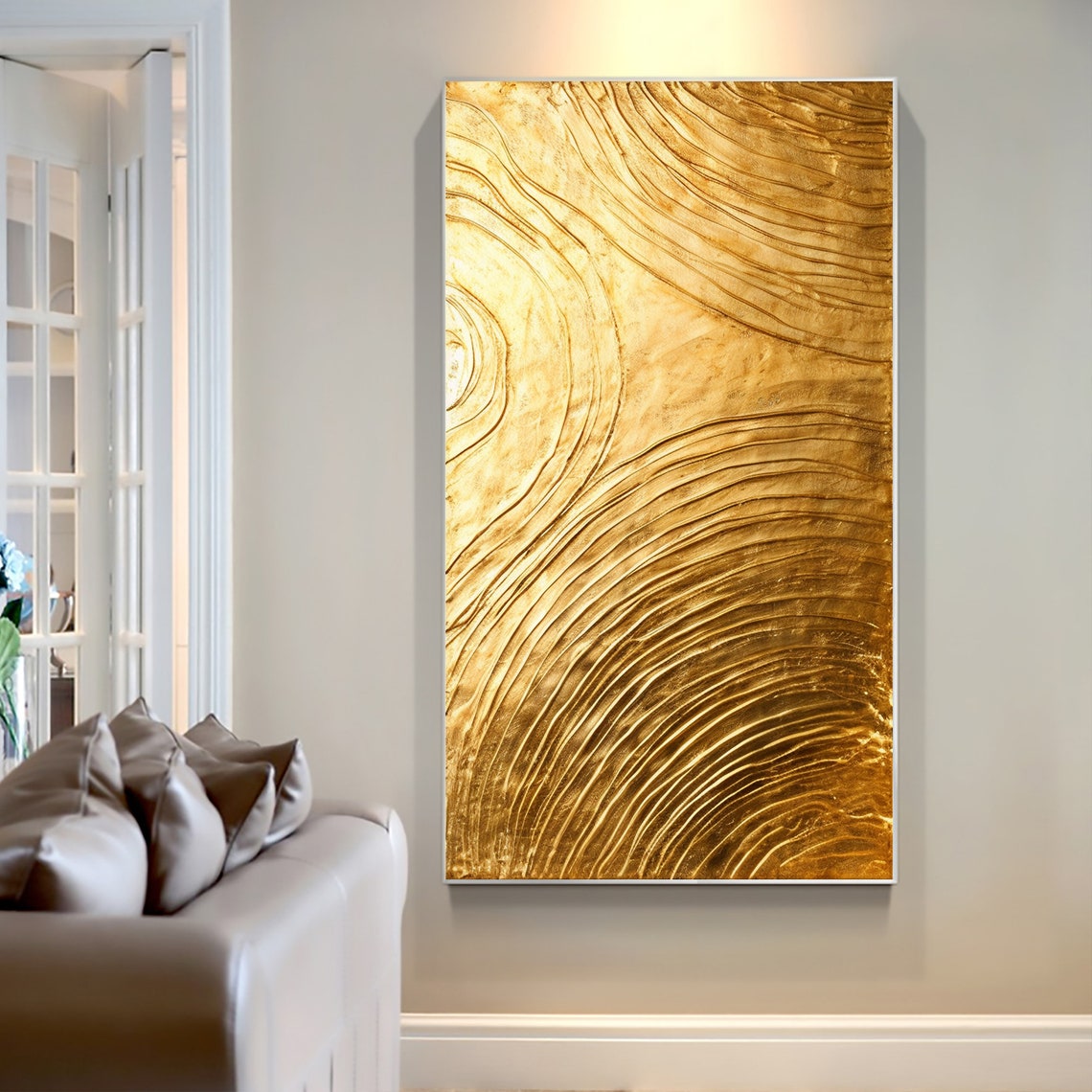 Golden Wood Grain Swirl Vertical Textured Abstract Painting Poster - Image 2