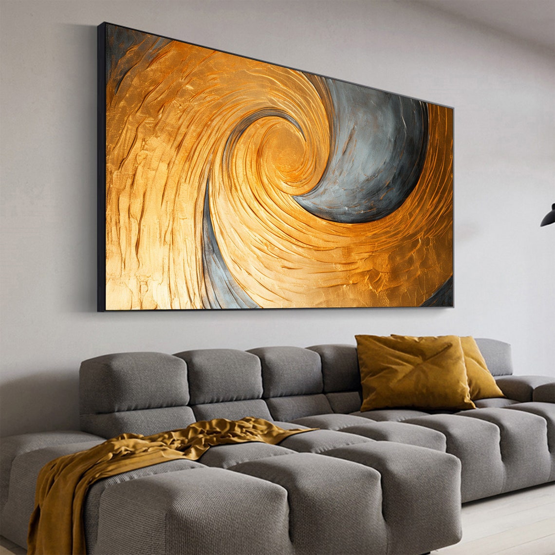Gold and Black Spiral Swirl Abstract Texture Artwork Oil Poster - Image 6