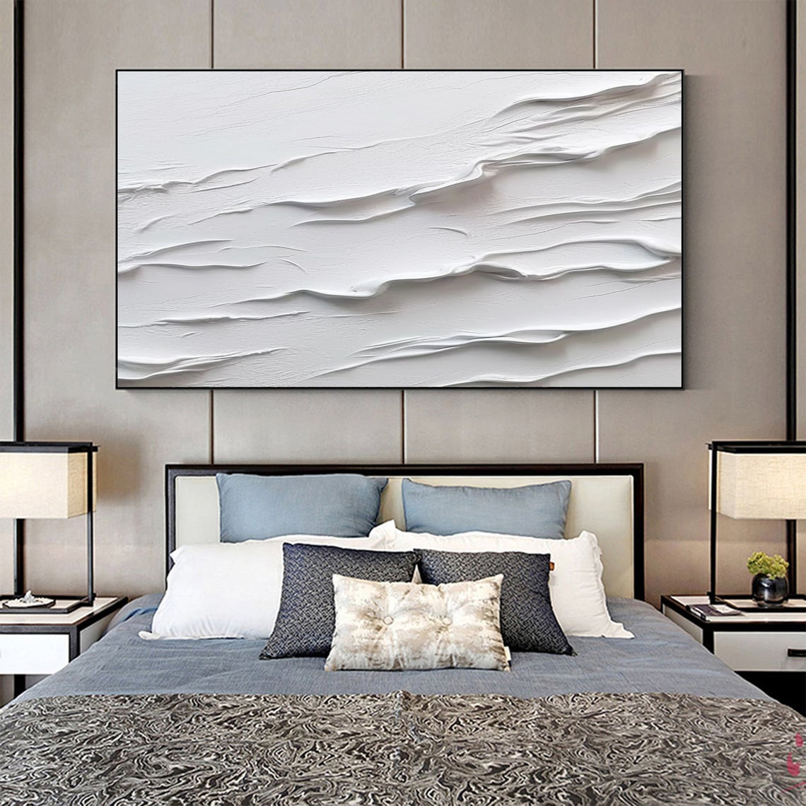 All White Wave Texture Minimalist Sculptural Painting Poster - Image 4