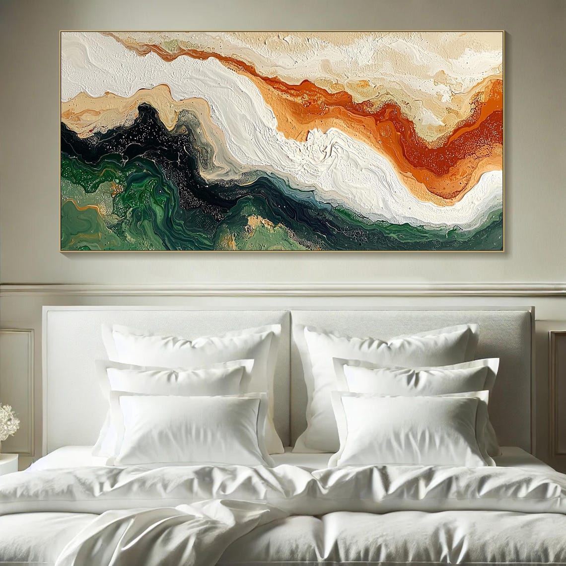 Emerald Green and Burnt Orange Marble Swirl Abstract Art Poster - Image 5