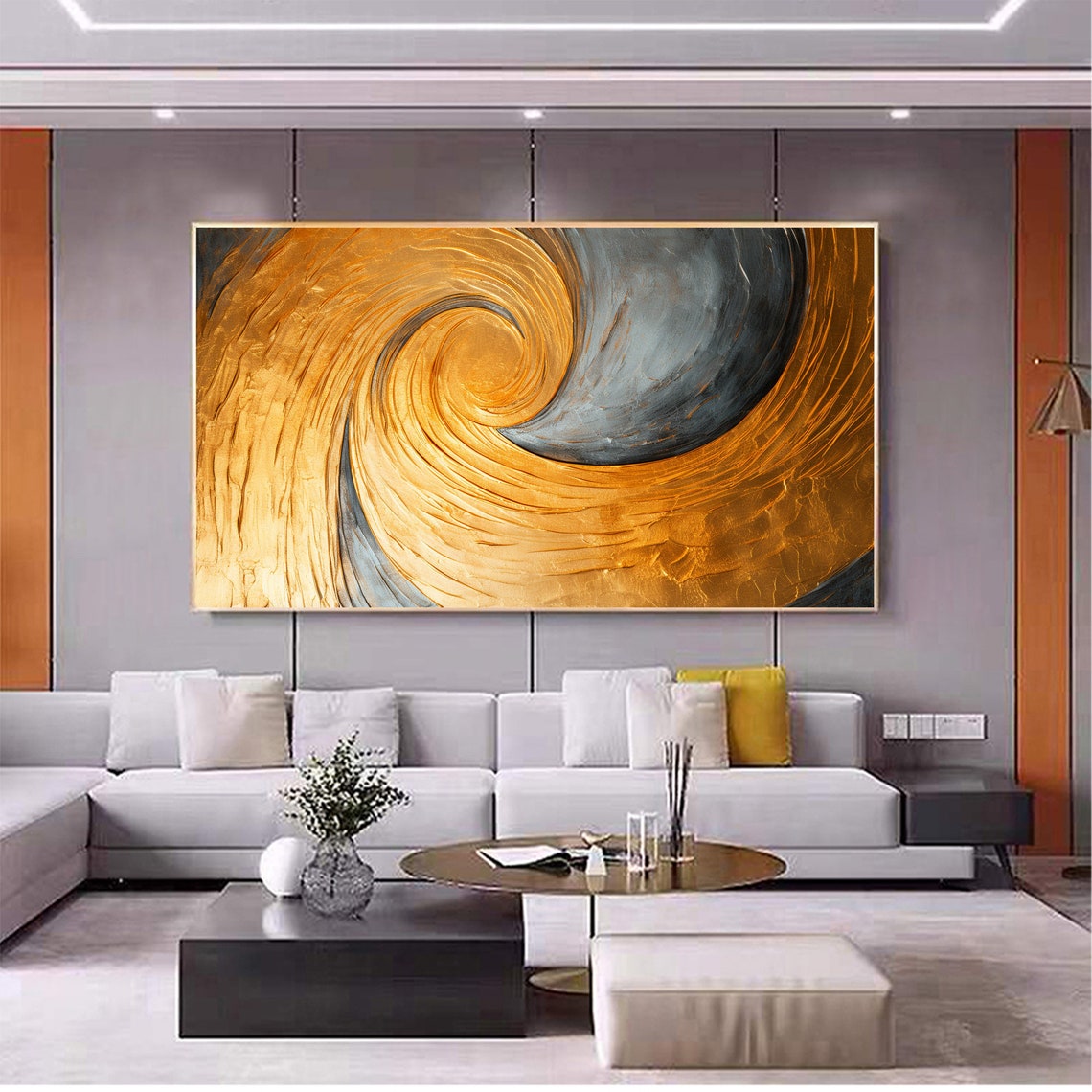 Gold and Black Spiral Swirl Abstract Texture Artwork Oil Poster - Image 4