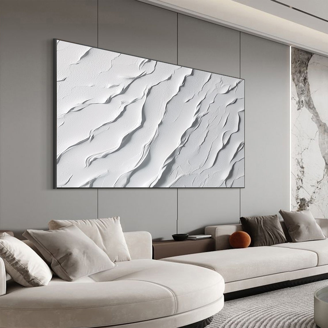 Minimalist White Textured Wave Relief Modern Abstract Poster - Image 6