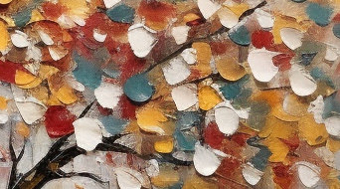 Multicolor Abstract Tree Gold Red Leaves Modern Painting Poster - Image 3