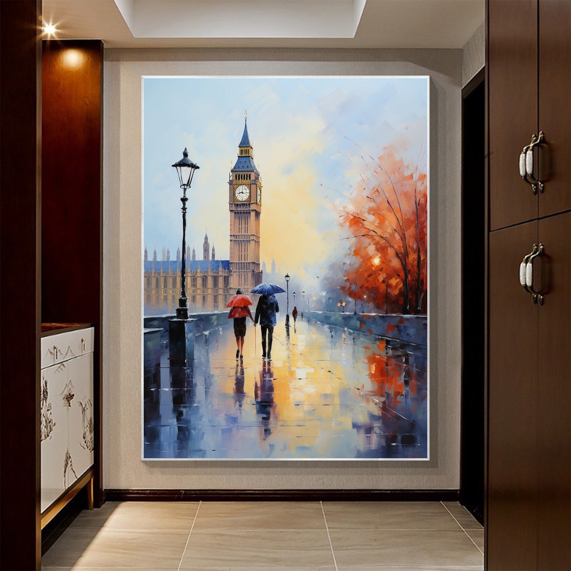 Rainy London Big Ben Umbrella Couple Romantic City Art Poster - Image 4