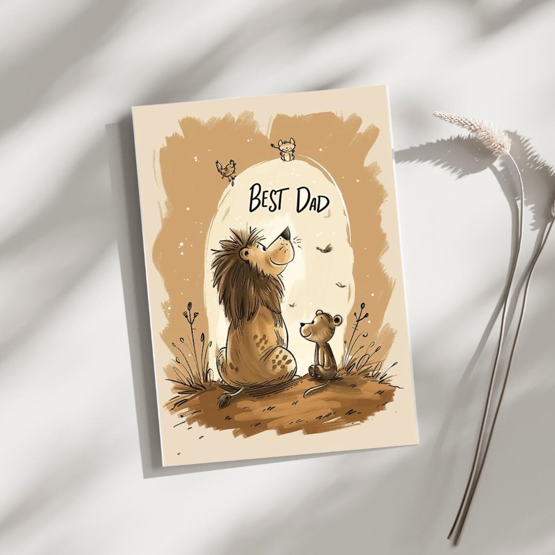 Best Dad Lion and Cub Poster Father Gift Safari Nursery Decor Art