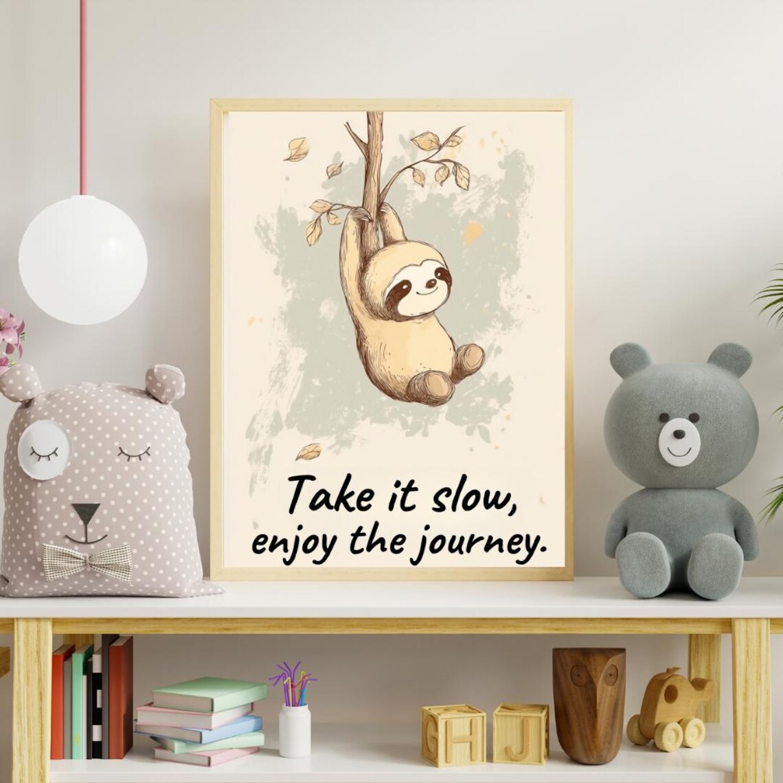 Sloth Take It Slow Enjoy the Journey Poster Mindful Nursery Decor Art - Image 2