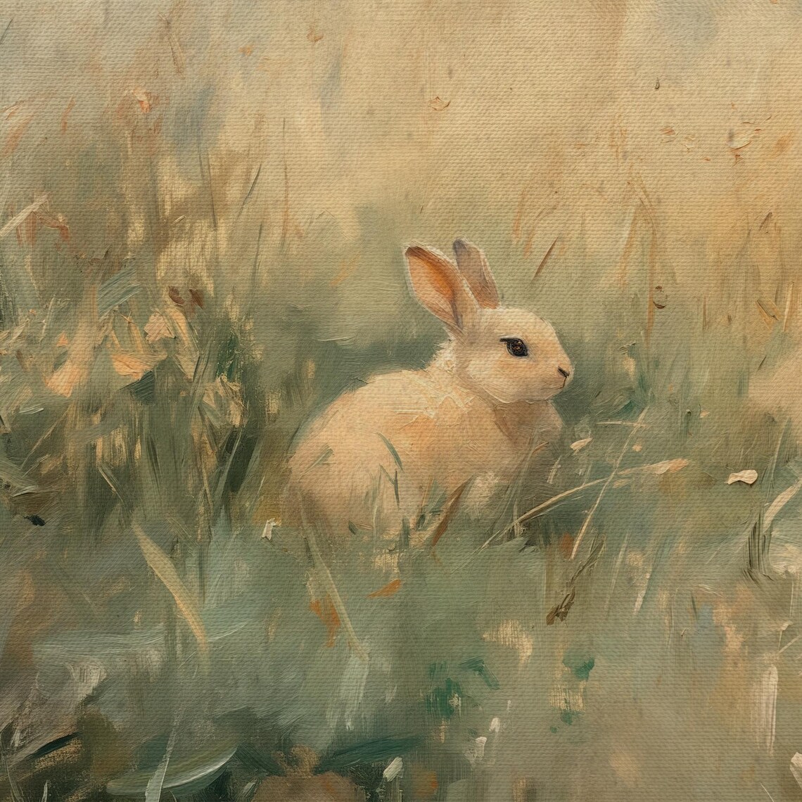 Vintage Rabbit Oil Painting Bunny Spring Art Print - Image 4