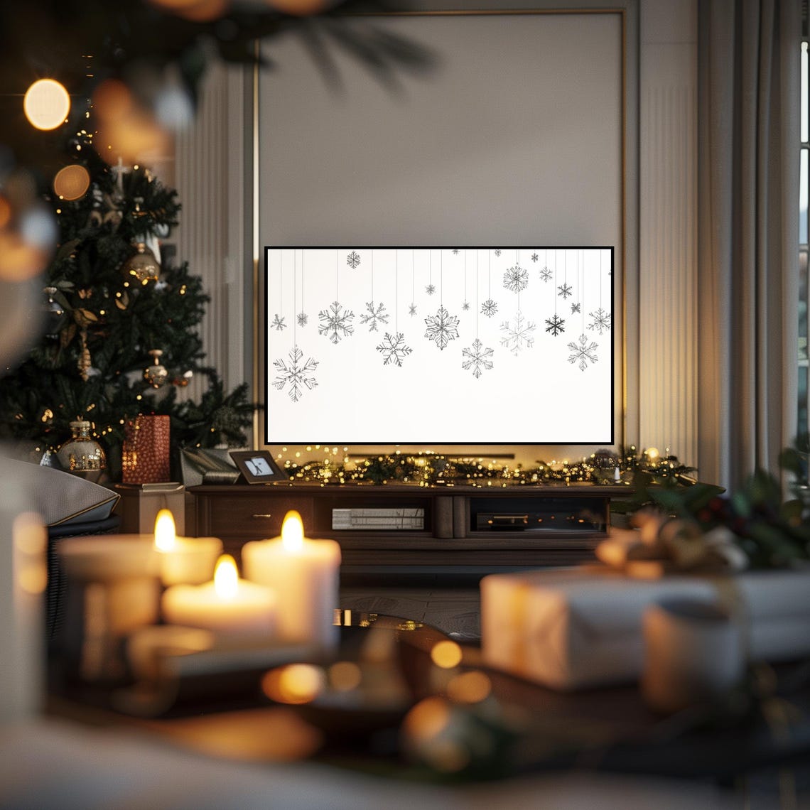 Hanging Snowflakes Minimalist Line Drawing Winter Holiday Art Poster - Image 3
