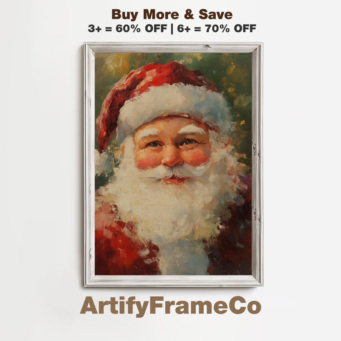 Jolly Santa Claus Close Up Portrait Painting Warm Holiday Glow Poster