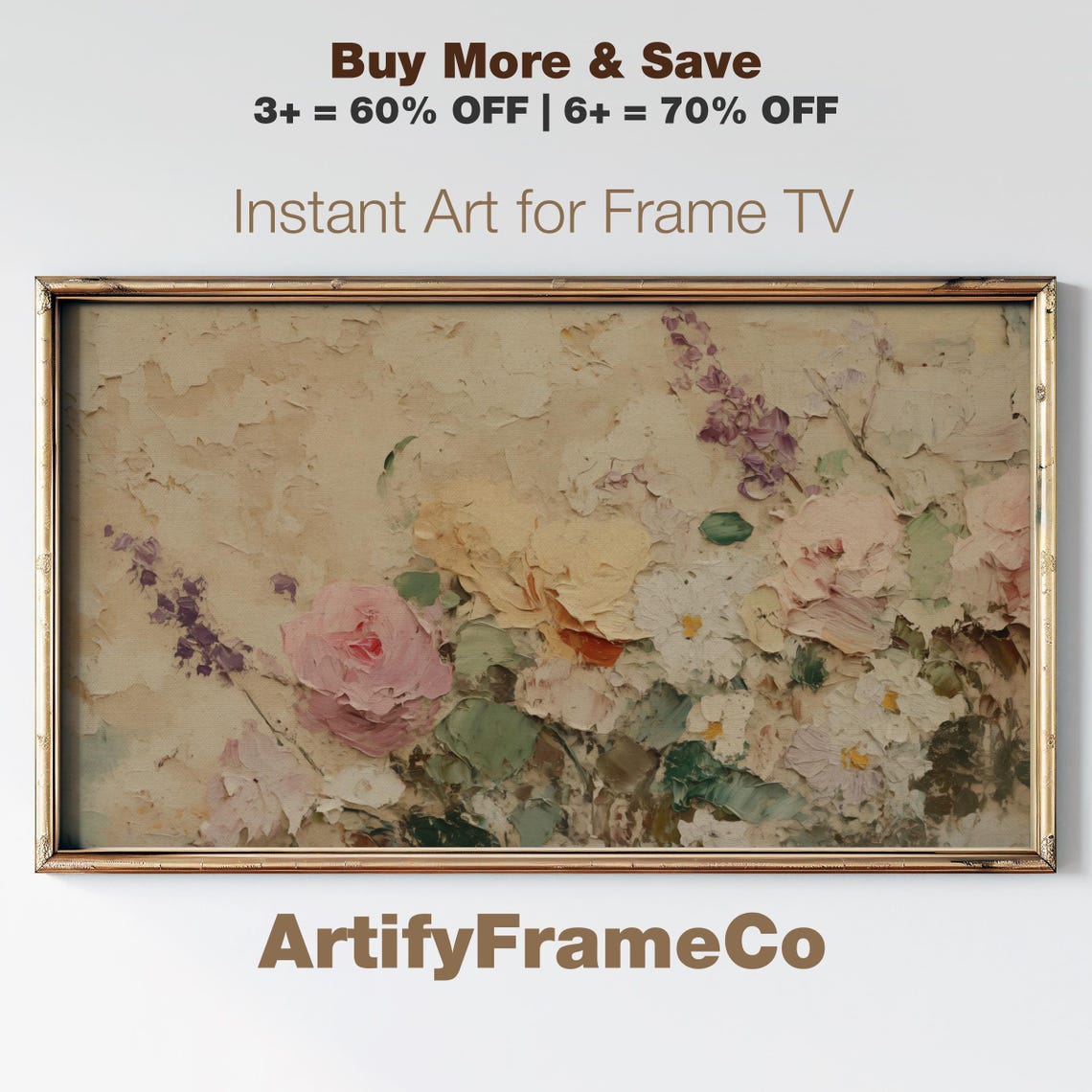 Vintage Garden Frame Tv Art Cottage Flowers Spring Scene Frame Tv Art Botanical Oil Painting Screensaver Mothers Day Tv0029