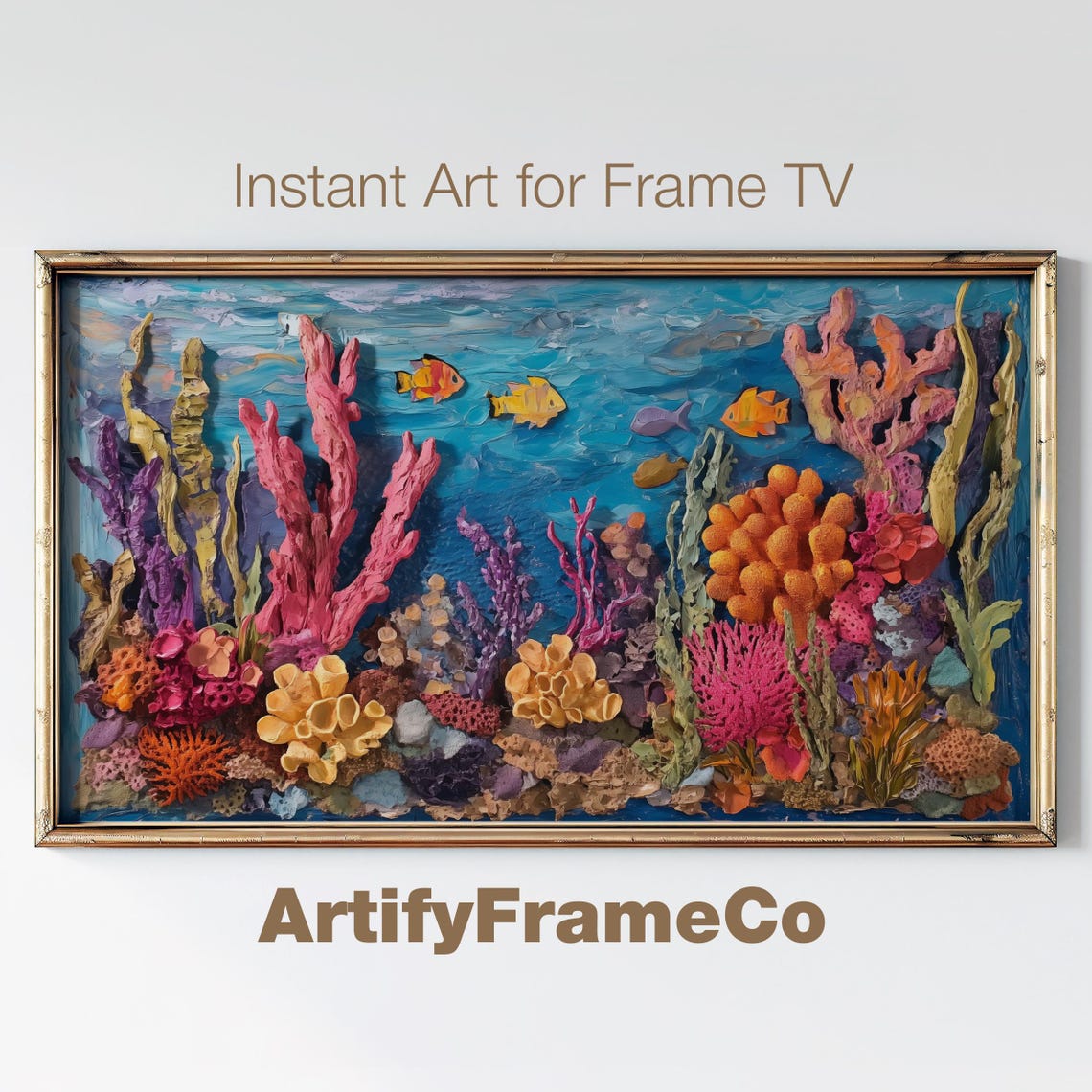 Coral Reef 3D Textured Underwater Painting Vibrant Ocean Fish Poster