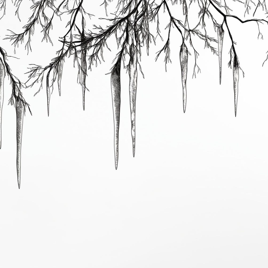 Icicles Hanging From Top Branches Winter Ink Drawing Frame TV Poster - Image 4