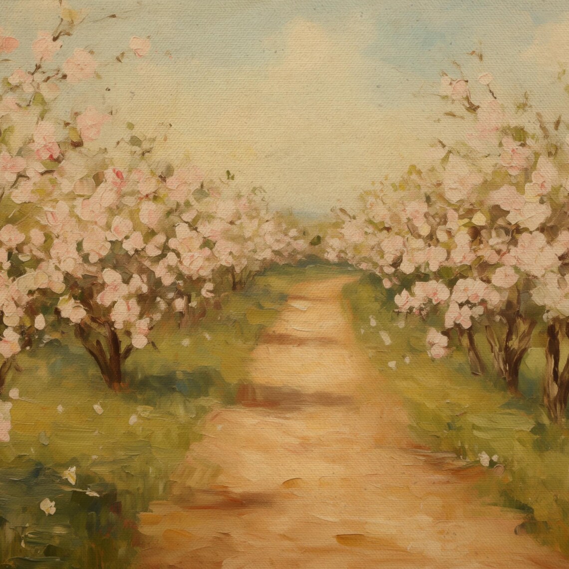 Blossoming Orchard Spring Path Vintage Landscape Oil Painting Poster - Image 4