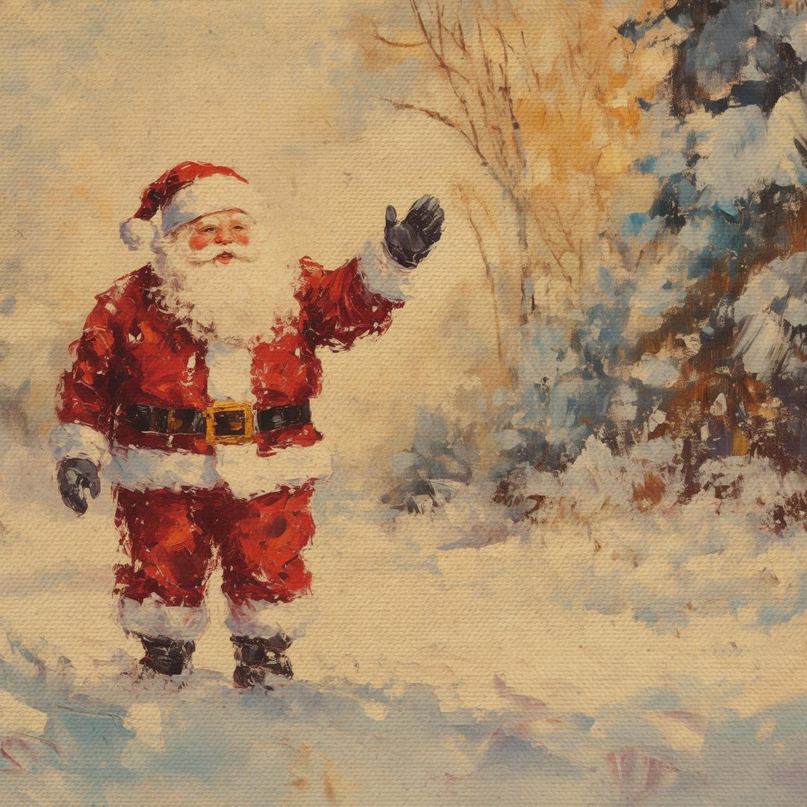 Santa Waving in Snowy Forest Rustic Vintage Christmas Scene Poster - Image 4