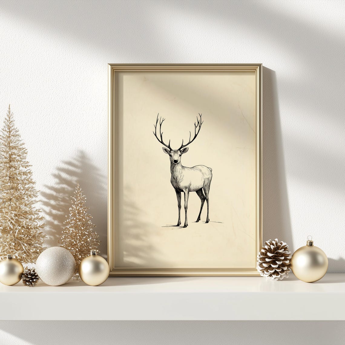 Minimalist Reindeer Line Sketch Vintage Winter Wildlife Poster - Image 3