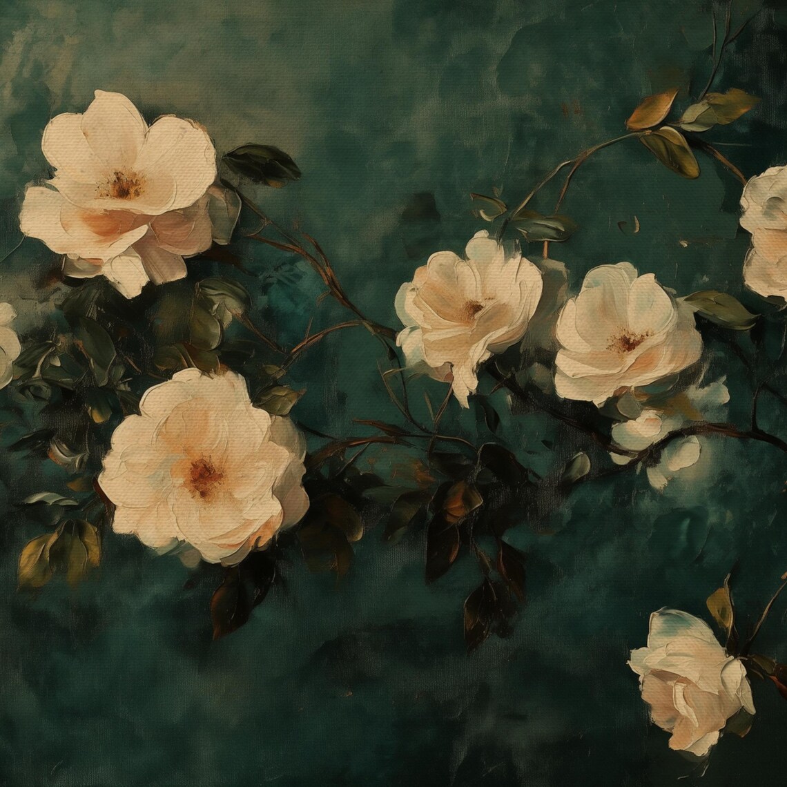 Cream Wild Roses Dark Green Vintage Botanical Frame TV Art Poster - Image 4