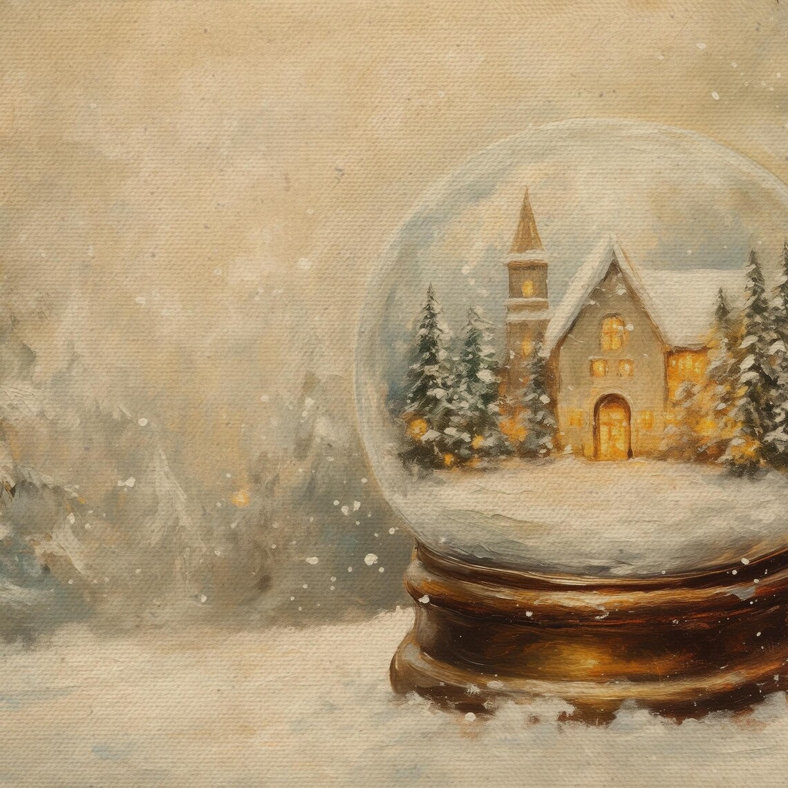 Snow Globe with Church Winter Wonderland Rustic Christmas Scene Poster - Image 4
