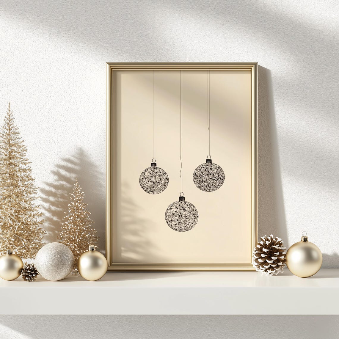 Boho Christmas Ornaments Hanging Bauble Doodle Line Art Poster - Image 3