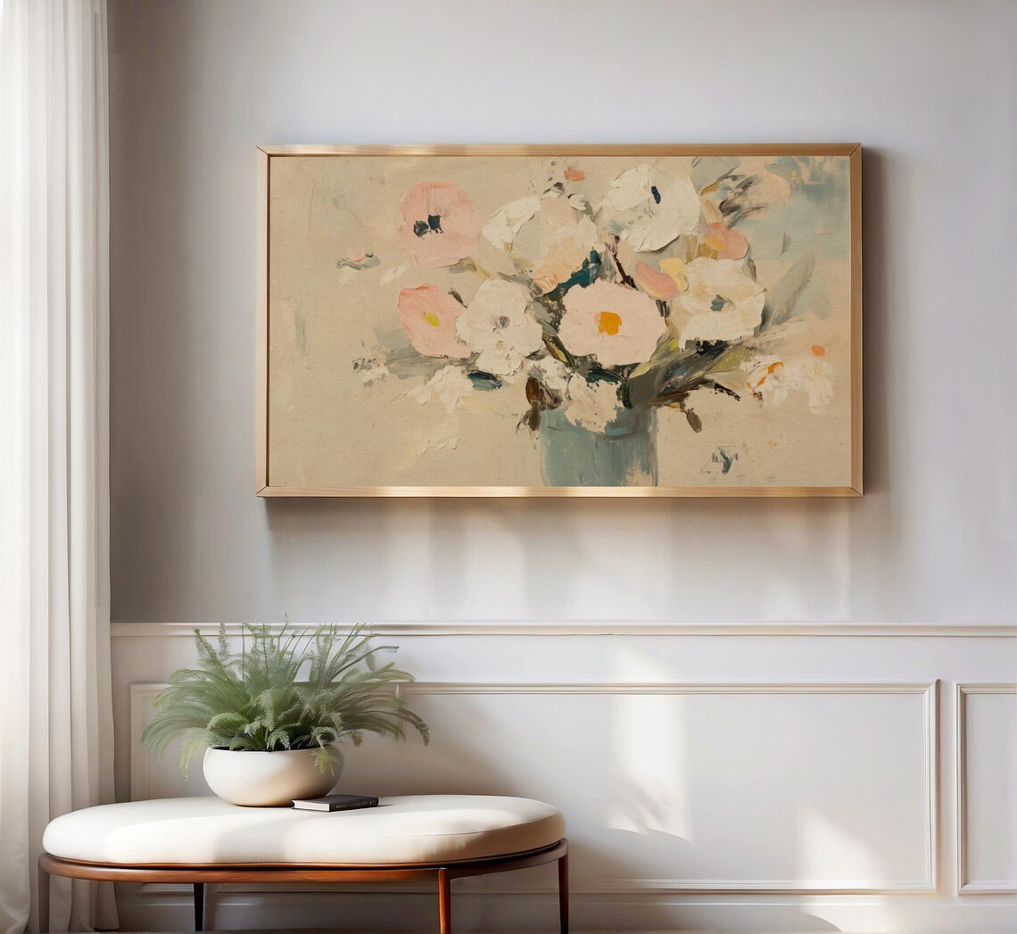 Blush White Anemone Flowers Soft Neutral Abstract Floral Painting Poster - Image 3