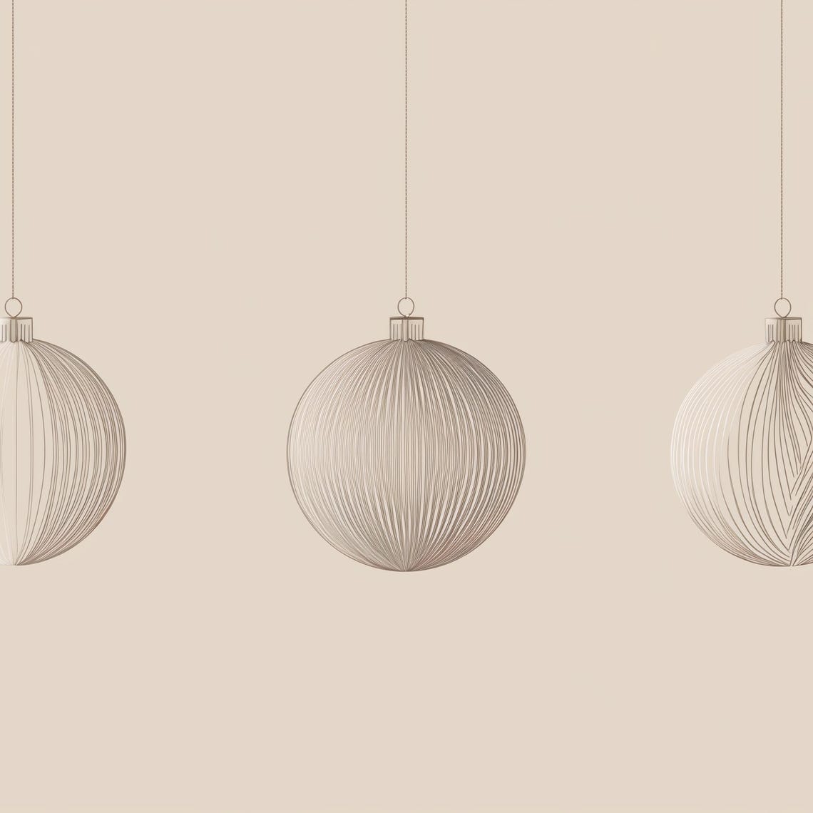 Three White Ribbed Bauble Ornaments Elegant Neutral Holiday Poster - Image 4