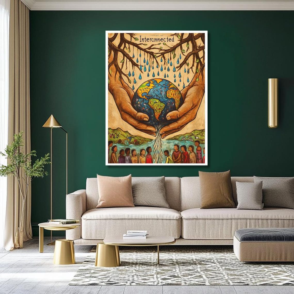 Interconnected Hands Holding Earth Community Symbol Art Poster - Image 2