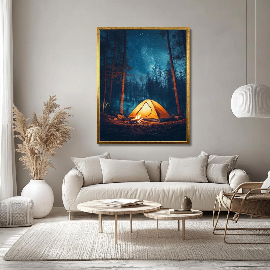 Glowing Camping Tent And Campfire In A Pine Forest At Night Poster - Image 3
