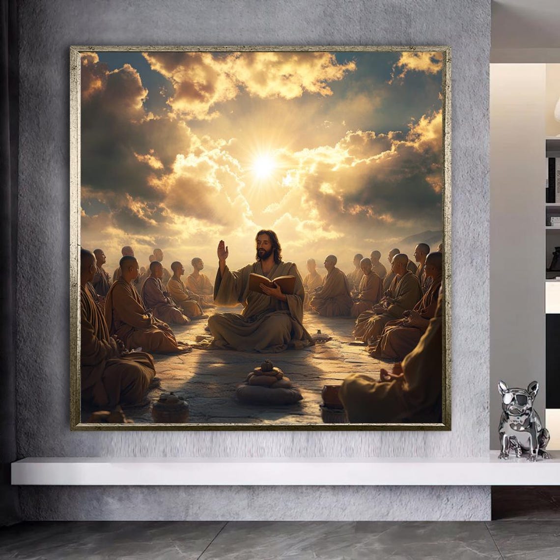 Sermon On Mount Wall Art Golden Sunset Religious Print Biblical Teaching Wall Decor - Image 3